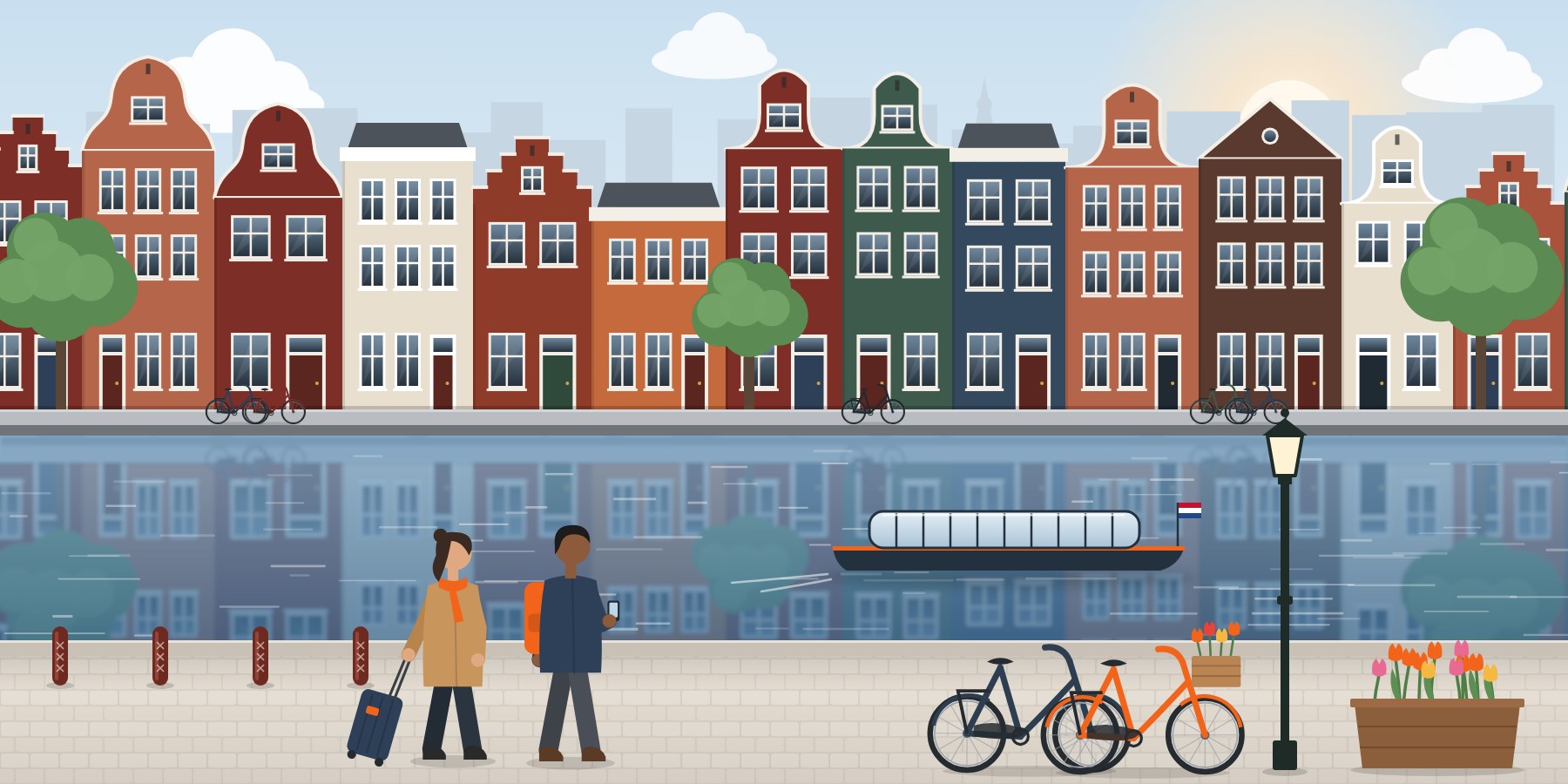 Expats arriving along an Amsterdam canal
